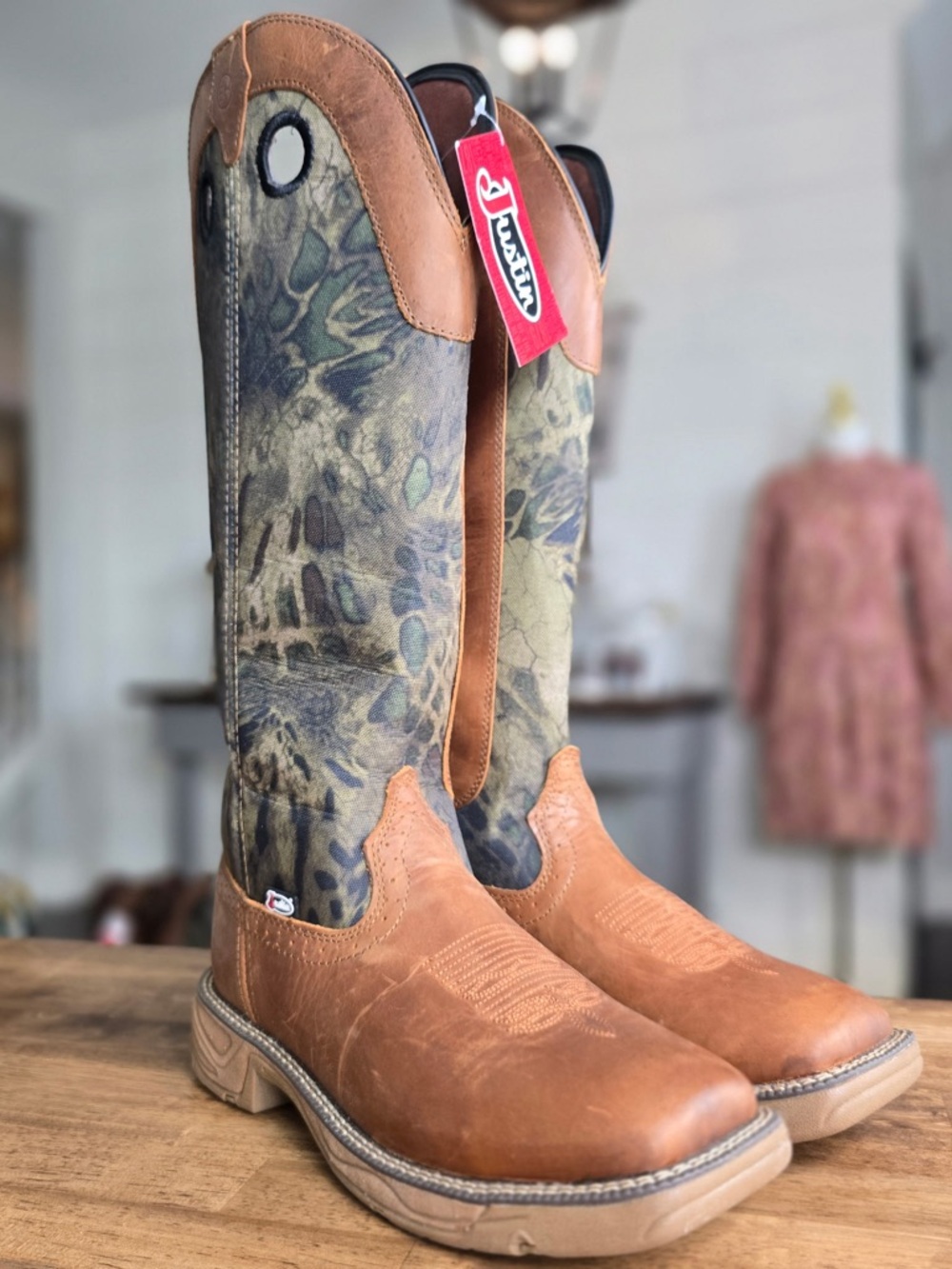 Justin Rush Strike Work Boots 17” Camo Brown Leather Men’s 12EE Snake Resistant